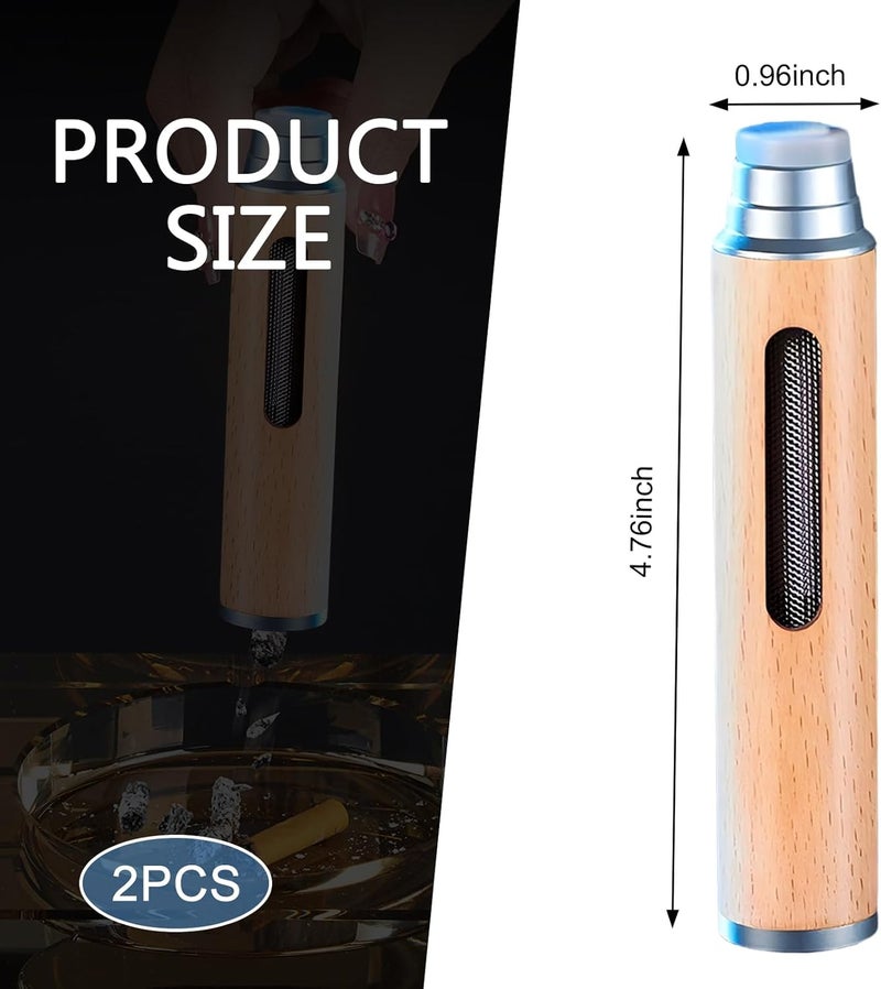 Arwrilt 2 PCS Handmade Wooden Portable Ashtrays, Anti-Drop Ash Catcher with 5.2mm 6.8mm 7.8mm Cigarette Holders, Universal for Car Home Office Tabletop Outside Patio Outdoor Balcony (Silver) - Image 2